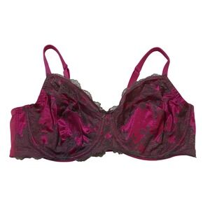 Cacique Magenta Pink Grey Floral Lace Unlined Full Coverage Underwire Bra 46DD